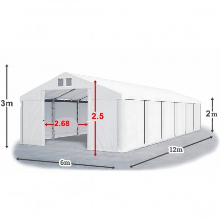 Cort industrial tip hala, magazie depozitare 6x12 m, cadru ranforsat din otel, material PVC 560 g/m2, Alb