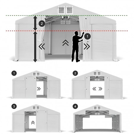 Cort industrial tip hala, magazie depozitare 6x12 m, cadru ranforsat din otel, material PVC 560 g/m2, Gri