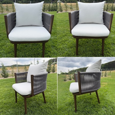 Set mobilier de 8 persoane, terasa sau gradina, aluminiu, masa robusta 214x100 cm + 8 scaune cu impletitura tip funie, Nova Luxe