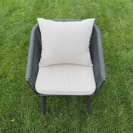 Set mobilier de 8 persoane, gradina sau terasa, aluminiu, masa extensibila cu blat de piatra, impletitura tip funie, Maldives
