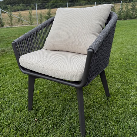 Set mobilier de 8 persoane, gradina sau terasa, aluminiu, masa extensibila cu blat de piatra, impletitura tip funie, Maldives