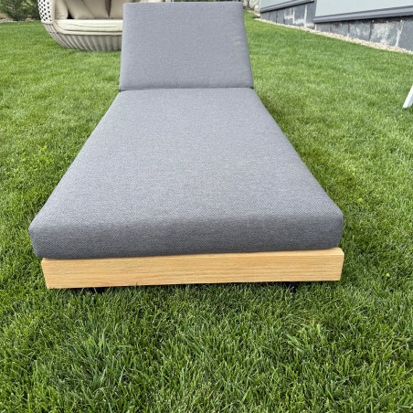 Sezlong de plaja, cadru din lemn de tec, inaltime reglabila, 201x70x28, impermeabil 100% Olefin, Aria