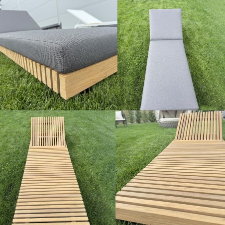 Sezlong de plaja, cadru din lemn de tec, inaltime reglabila, 201x70x28, impermeabil 100% Olefin, Aria