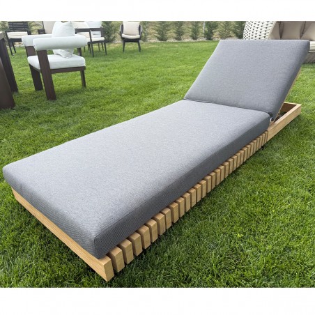 Sezlong de plaja, cadru din lemn de tec, inaltime reglabila, 201x70x28, impermeabil 100% Olefin, Aria
