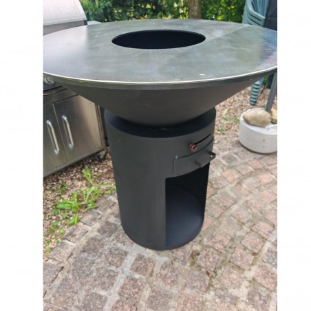Gratar pe lemn cu plita mare de gatit, depozitare lemne, otel corten de 2mm, diametru 100 sau 85 cm, Negru, Infinity Glow