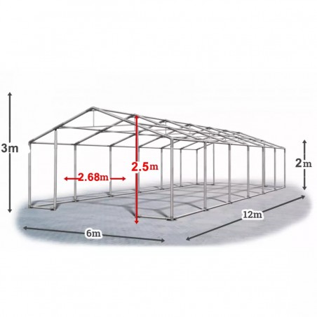 Cort industrial tip hala, magazie depozitare 6x12 m, cadru ranforsat din otel, material PVC 560 g/m2, Gri