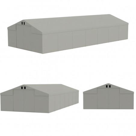 Cort industrial tip hala, magazie depozitare 6x14 m, cadru ranforsat din otel, material PVC 560 g/m2, Gri