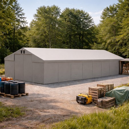 Cort industrial tip hala, magazie depozitare 6x14 m, cadru ranforsat din otel, material PVC 560 g/m2, Gri