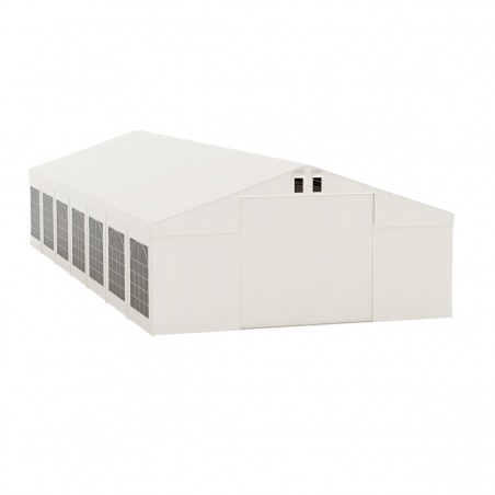 Cort profesional, Alb, 6x14 m, 14 ferestre+2 intrari, cadru ranforsat din otel galvanizat, 560g/m2 PVC