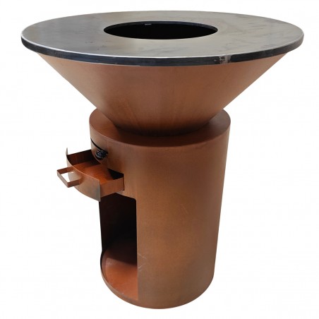 Gratar pe lemn cu plita mare de gatit, depozitare lemne, otel corten de 2mm, diametru 100 sau 85 cm, Ruginiu, Infinity Glow