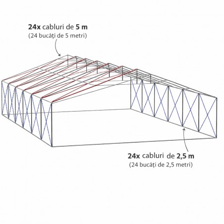 Cort tip hala profesional, magazie depozitare, gri, 8x12 m, 2 intrari, cadru ranforsat din otel galvanizat, PVC 560g/m2