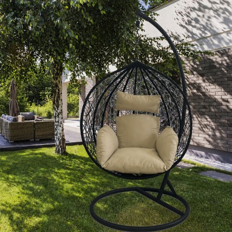 Scaun agatat California Black, Fotoliu suspendat de relaxare, Curte sau Living, confortabil si modern