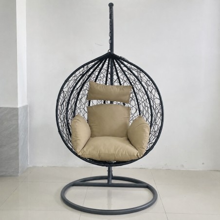 Scaun agatat California Black, Fotoliu suspendat de relaxare, Curte sau Living, confortabil si modern