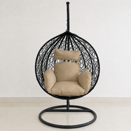 Scaun agatat California Black, Fotoliu suspendat de relaxare, Curte sau Living, confortabil si modern