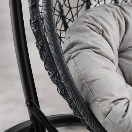 Scaun agatat California Grey, Fotoliu suspendat, Curte sau Living, comfortabil, ratan 3D