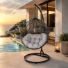 Scaun agatat California Grey, Fotoliu suspendat, Curte sau Living, comfortabil, ratan 3D