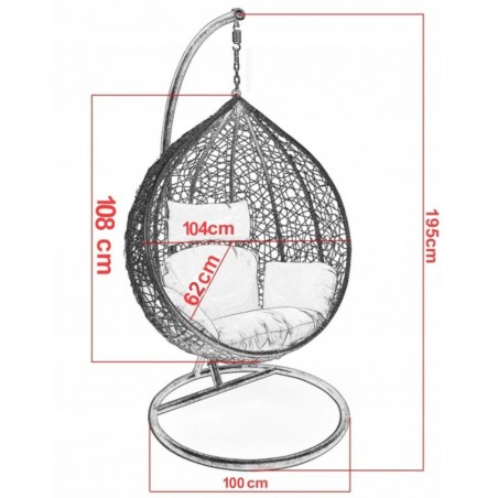 Scaun agatat California Grey, Fotoliu suspendat, Curte sau Living, comfortabil, ratan 3D