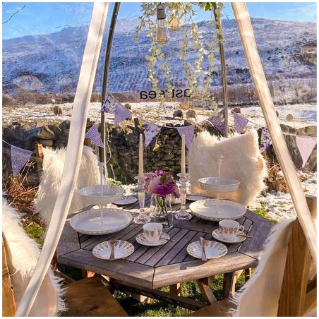 Igloo Astreea Crystal Pvc, iglu pavilion premium, complet aluminiu, iluminare Philips, sistem electric integrat, curte, piscina