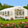 Cort, pavilion, 5x10 m, crem deschis, 10 ferestre + 2 intrari, cadru otel galvanizat, material PE 240g/m2, rezistent la UV, apa