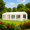 Cort, pavilion, crem deschis, 4x8 m, 8 ferestre + 2 intrari, cadru otel galvanizat, material PE 240 g/m2, rezistent la UV, apa