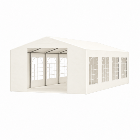 Cort, pavilion, crem deschis, 4x8 m, 8 ferestre + 2 intrari, cadru otel galvanizat, material PE 240 g/m2, rezistent la UV, apa