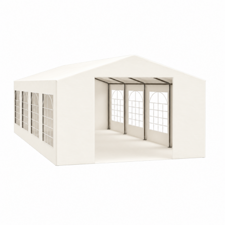 Cort, pavilion, crem deschis, 4x8 m, 8 ferestre + 2 intrari, cadru otel galvanizat, material PE 240 g/m2, rezistent la UV, apa