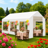 Cort, pavilion, crem deschis, 3x6 m, 6 ferestre + 2 intrari, cadru otel galvanizat, material PE 240 g/m2, rezistent la UV, apa