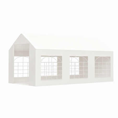 Cort, pavilion, crem deschis, 3x6 m, 6 ferestre + 2 intrari, cadru otel galvanizat, material PE 240 g/m2, rezistent la UV, apa