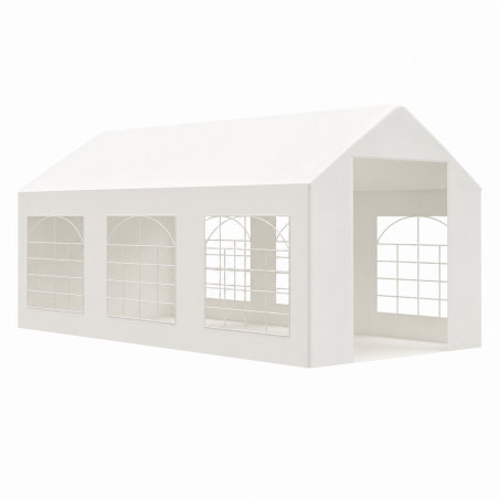 Cort, pavilion, crem deschis, 3x6 m, 6 ferestre + 2 intrari, cadru otel galvanizat, material PE 240 g/m2, rezistent la UV, apa