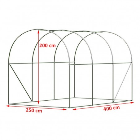Sera pentru gradina, 2.5x4m Verde, structura solida Otel Zincat, ferestre cu plase de tantari, inchidere cu fermoare, Ego