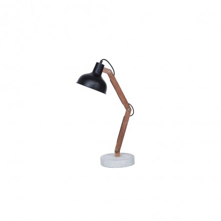 Lampa de birou retro Aspen, neagra, cu structura din lemn si baza de ciment ultrausoara