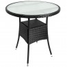 Masa rotunda de cafea pentru gradina, Polirattan, Ø 80cm, Blat Sticla, Neagra, Ego