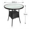 Masa rotunda de cafea pentru gradina, Polirattan, Ø 80cm, Blat Sticla, Neagra, Ego