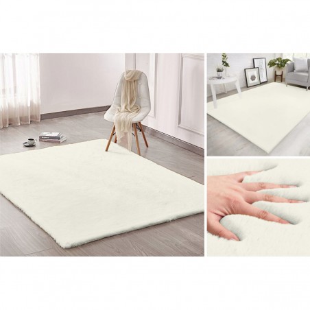 Covor Plusat, EGO-Rabbit, White, 3 cm grosime, spate Anti-Derapant, 120x170 cm, microfibra de matase