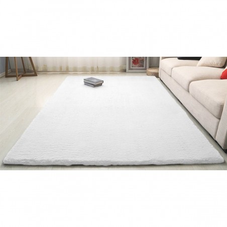 Covor Plusat, EGO-Rabbit, White, 3 cm grosime, spate Anti-Derapant, 120x170 cm, microfibra de matase