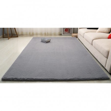 Covor Plusat, EGO-Rabbit, L Grey, 3 cm grosime, spate Anti-Derapant, 200x200 cm, microfibra de matase