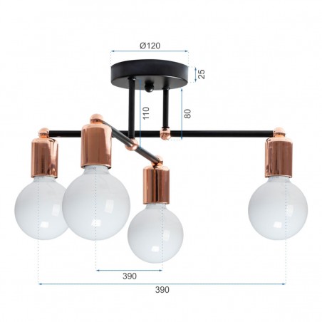 Lustra EGO Loft Black, 4 socluri, E27, Negru, 230V, design unic