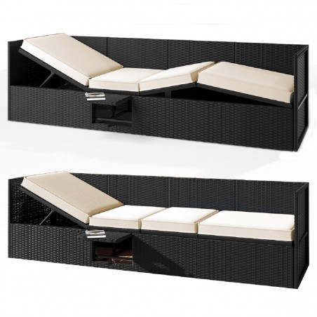 Canapea din poliratan cu acoperis pliabil pentru gradina, terasa, plaja, cu 4 perne incluse, Neagra, Ego-Selene