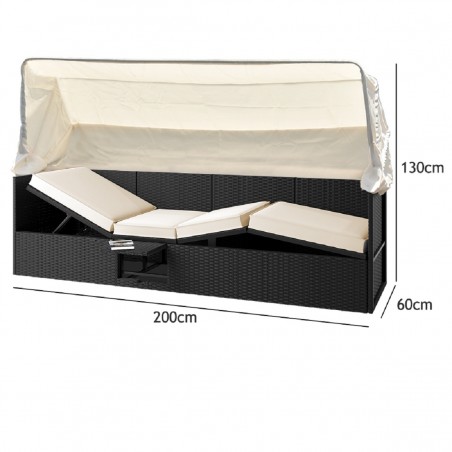 Canapea din poliratan cu acoperis pliabil pentru gradina, terasa, plaja, cu 4 perne incluse, Neagra, Ego-Selene