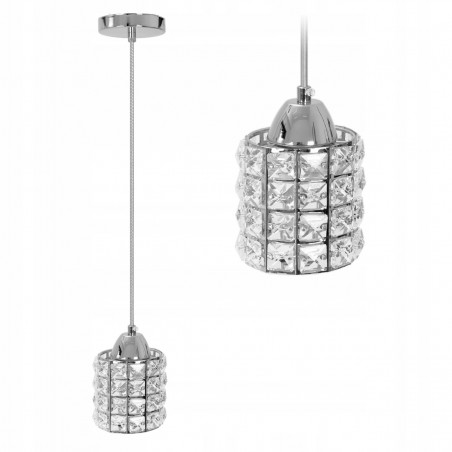 Pendul EGO Cristal Squares Chrome Round Metal, E27, Crom, 230V, elemente cristal din plastic