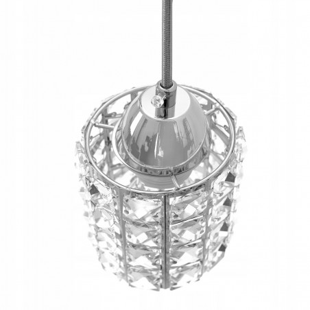 Pendul EGO Cristal Squares Chrome Round Metal, E27, Crom, 230V, elemente cristal din plastic