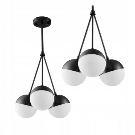 Lustra EGO Kule Black&White, 3 socluri, E27, Negru/Alb, 230V, globuri din sticla alba