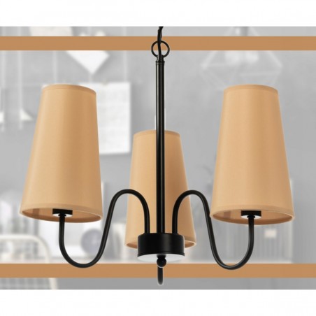 Lustra EGO Chandelier Retro, 3 socluri, E14, Negru/Bej, lampi din plastic