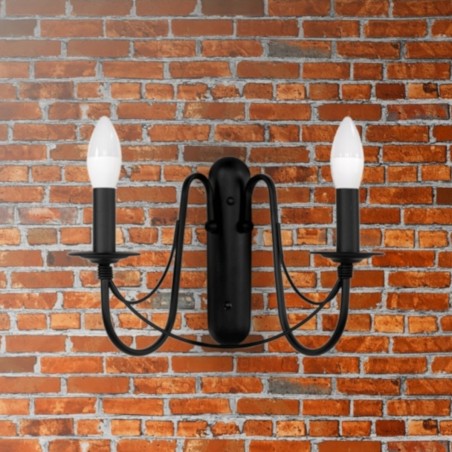 Aplica EGO Candlestick Black, 2 socluri, E14, Negru, 230V, design rustic cu sfesnice