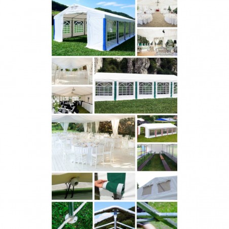 Cort profesional, Alb, 6x12 m, 12 ferestre + 2 intrari, cadru ranforsat din otel galvanizat, material PVC 560g/m2, impermeabil