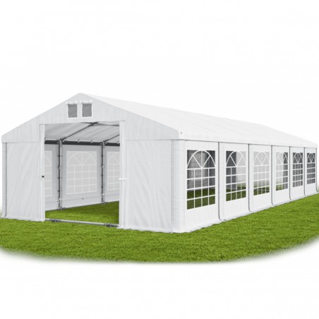 Cort profesional, Alb, 6x12 m, 12 ferestre + 2 intrari, cadru ranforsat din otel galvanizat, material PVC 560g/m2, impermeabil
