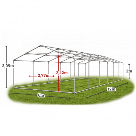 Cort profesional, Alb, 6x12 m, 12 ferestre + 2 intrari, cadru ranforsat din otel galvanizat, material PVC 560g/m2, impermeabil