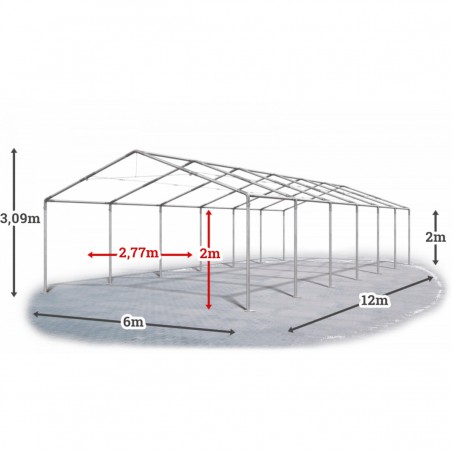 Cort pavilion, Alb, 6x12 m, 12 ferestre + 2 intrari, cadru din otel galvanizat, material PVC 240g/m2, impermeabil