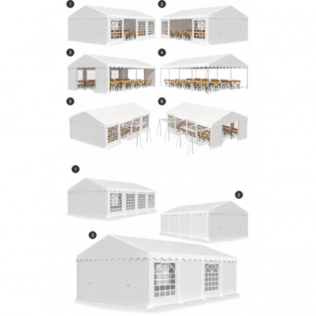 Cort, pavilion, 5x10 m, Alb, 10 ferestre + 2 intrari, cadru din otel galvanizat, material PE 240g/m2, rezistent la UV si apa