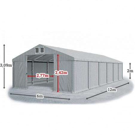 Cort industrial tip hala, magazie depozitare 6x12 m, structura rezistenta profesionala, material PVC 560 g/m2, Gri
